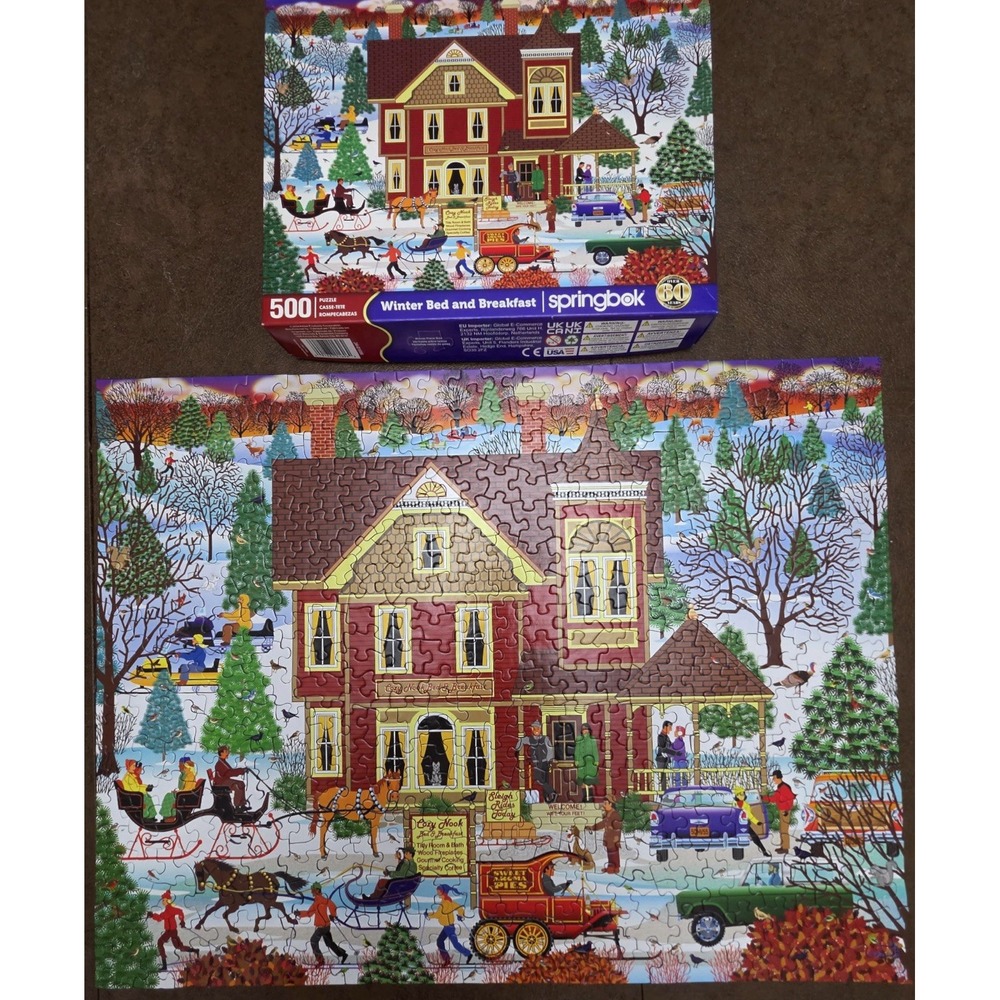 Springbok 500 Piece Jigsaw Puzzle Winter Bed and Breakfast COMPLETE 2024 Holiday